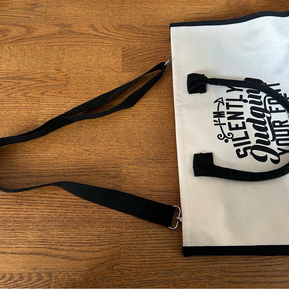 Black and White Canvas Tote Bag with removable shoulder strap - Picture 5 of 6
